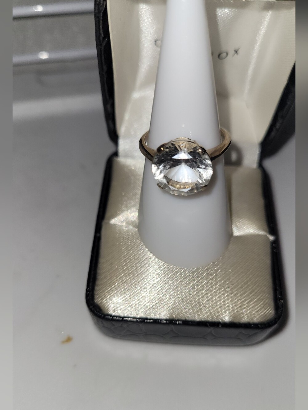 Gold Over Sterling with White Topaz Gemstone Ring Sz 7